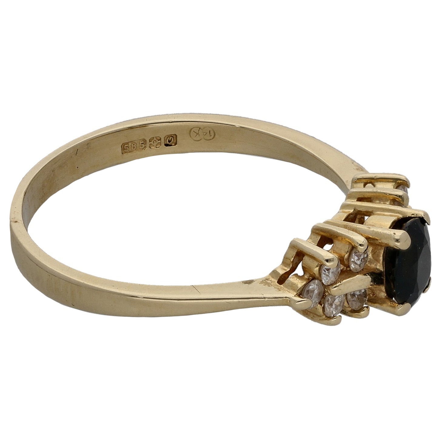 14ct Gold Sapphire & 0.10ct Diamond Dress/Cocktail Ring Size M