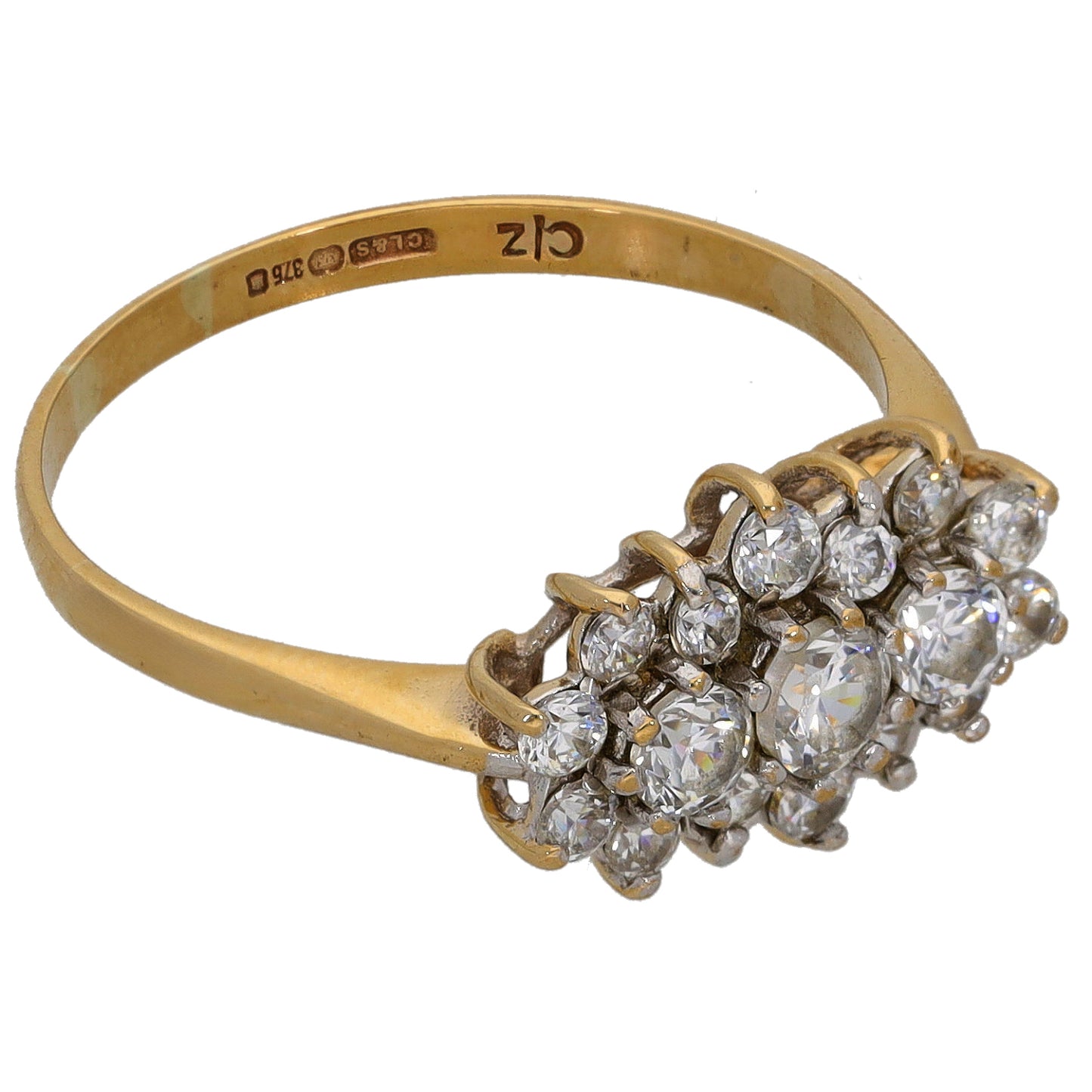 9ct Gold Cubic Zirconia Cluster Ring Size P