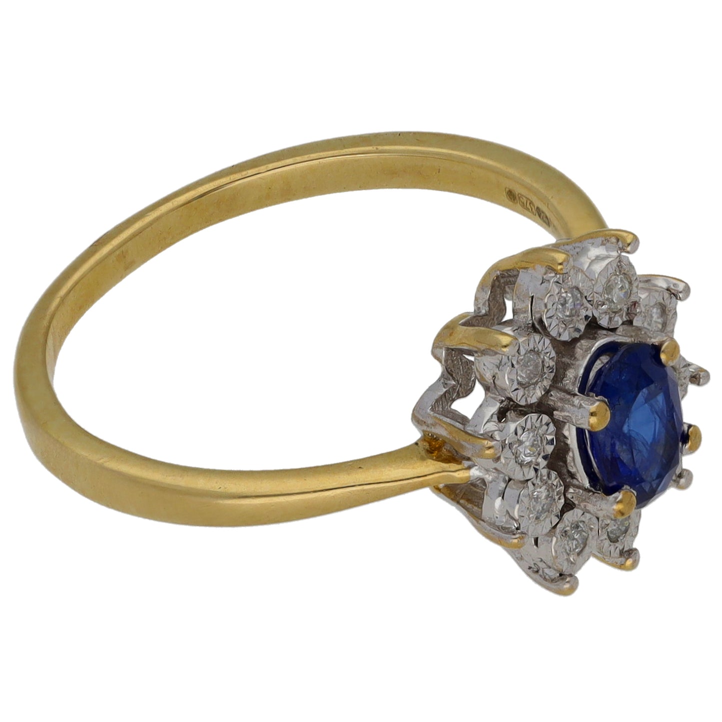 9ct Gold Sapphire & 0.05ct Diamond Dress/Cocktail Ring Size M