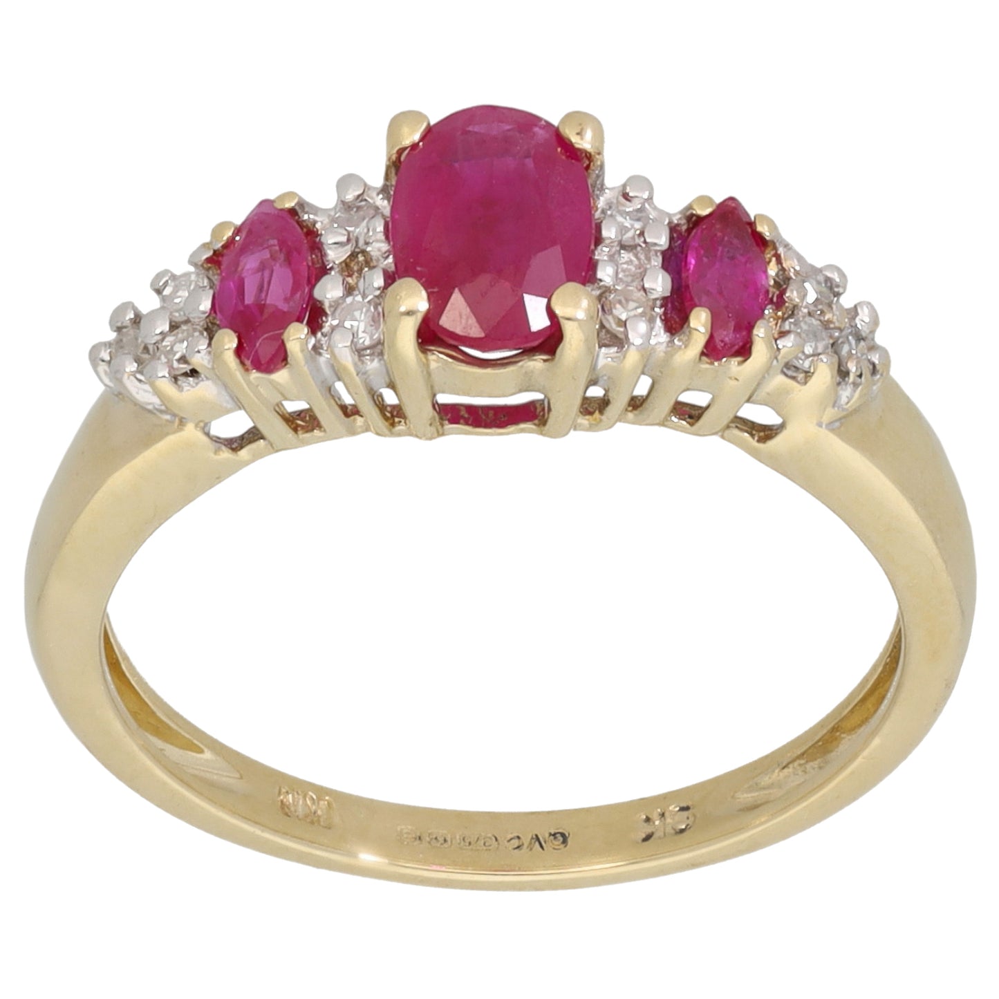 9ct Gold Glass Filled Ruby & 0.10ct Diamond Dress/Cocktail Ring Size L