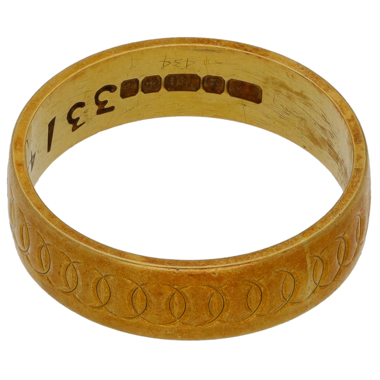 18ct Gold Patterned Wedding Ring Size N