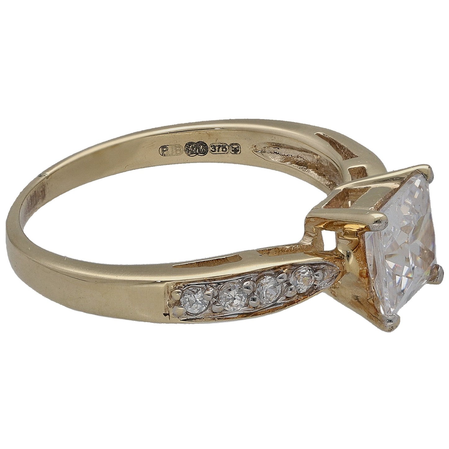 9ct Gold Cubic Zirconia Single Stone Ring With Accents Size N