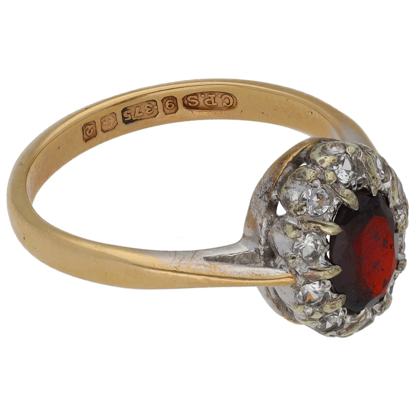 9ct Gold Garnet & Cubic Zirconia Dress/Cocktail Ring Size N