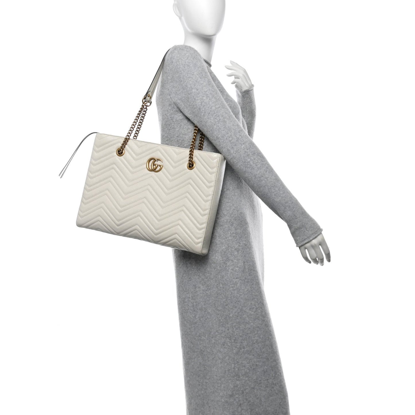 Gucci GG Marmont Tote Calfskin Matelasse Leather Bag - White