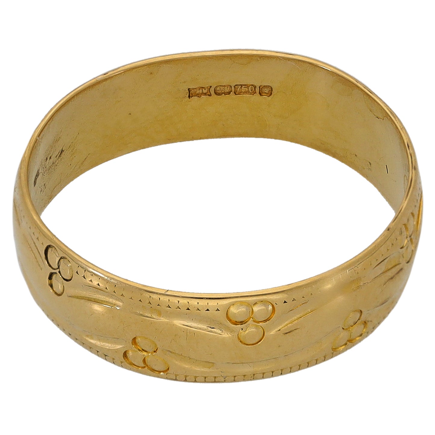 18ct Gold Patterned Wedding Ring Size O