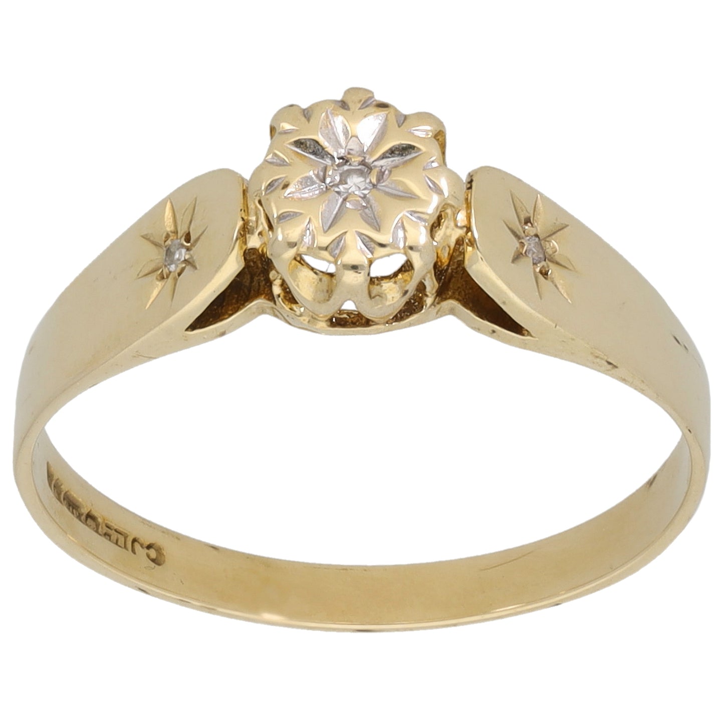 9ct Gold 0.02ct Diamond Solitaire Ring With Accent Stones Size O