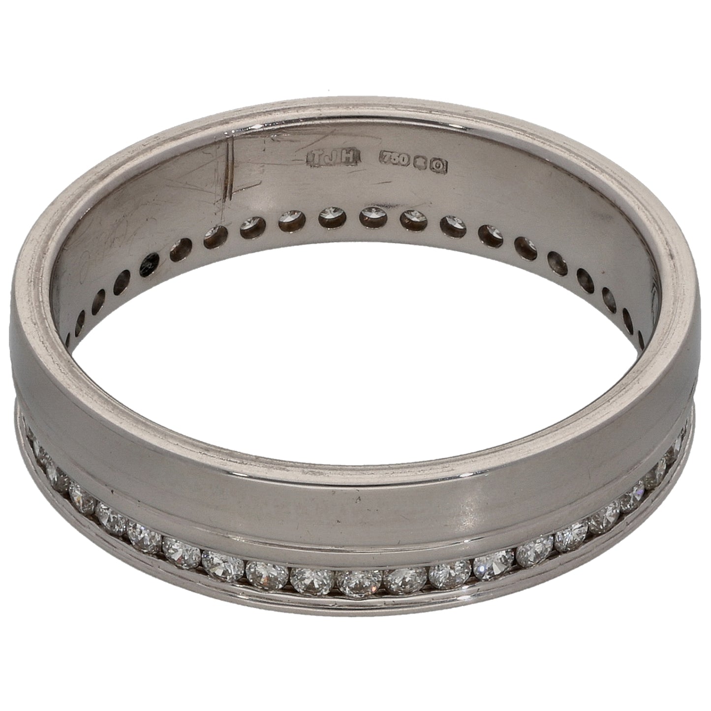 18ct White Gold 0.20ct Diamond Patterned Wedding Ring Size L