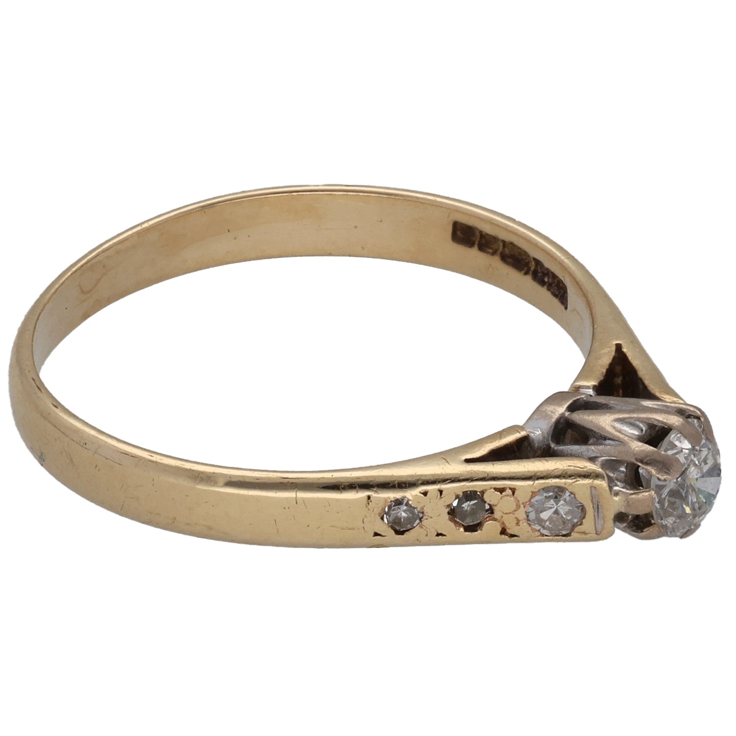 9ct Gold 0.22ct Diamond Solitaire Ring With Accent Stones Size K