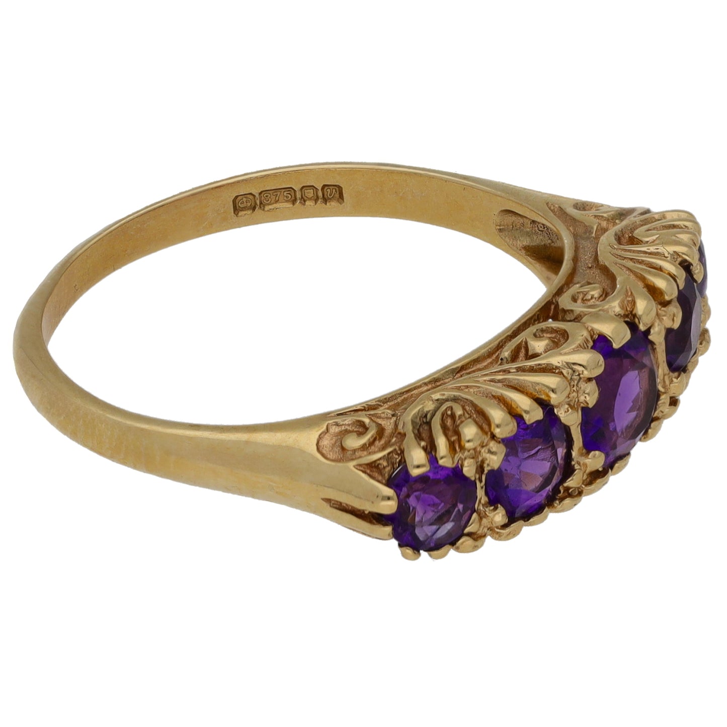 9ct Gold Amethyst Half Eternity Ring Size O