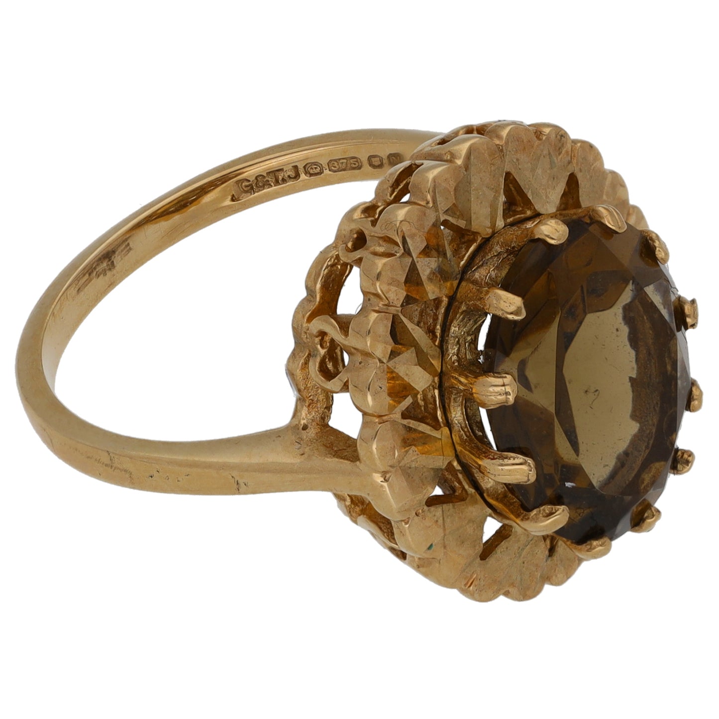9ct Gold Smoky Quartz Single Stone Ring Size O