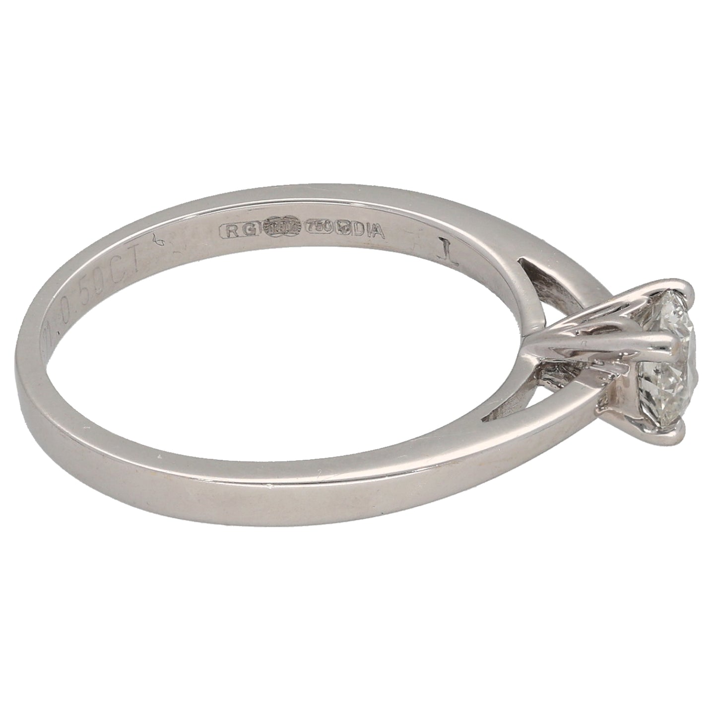 18ct White Gold 0.50ct Diamond Solitaire Ring Size N