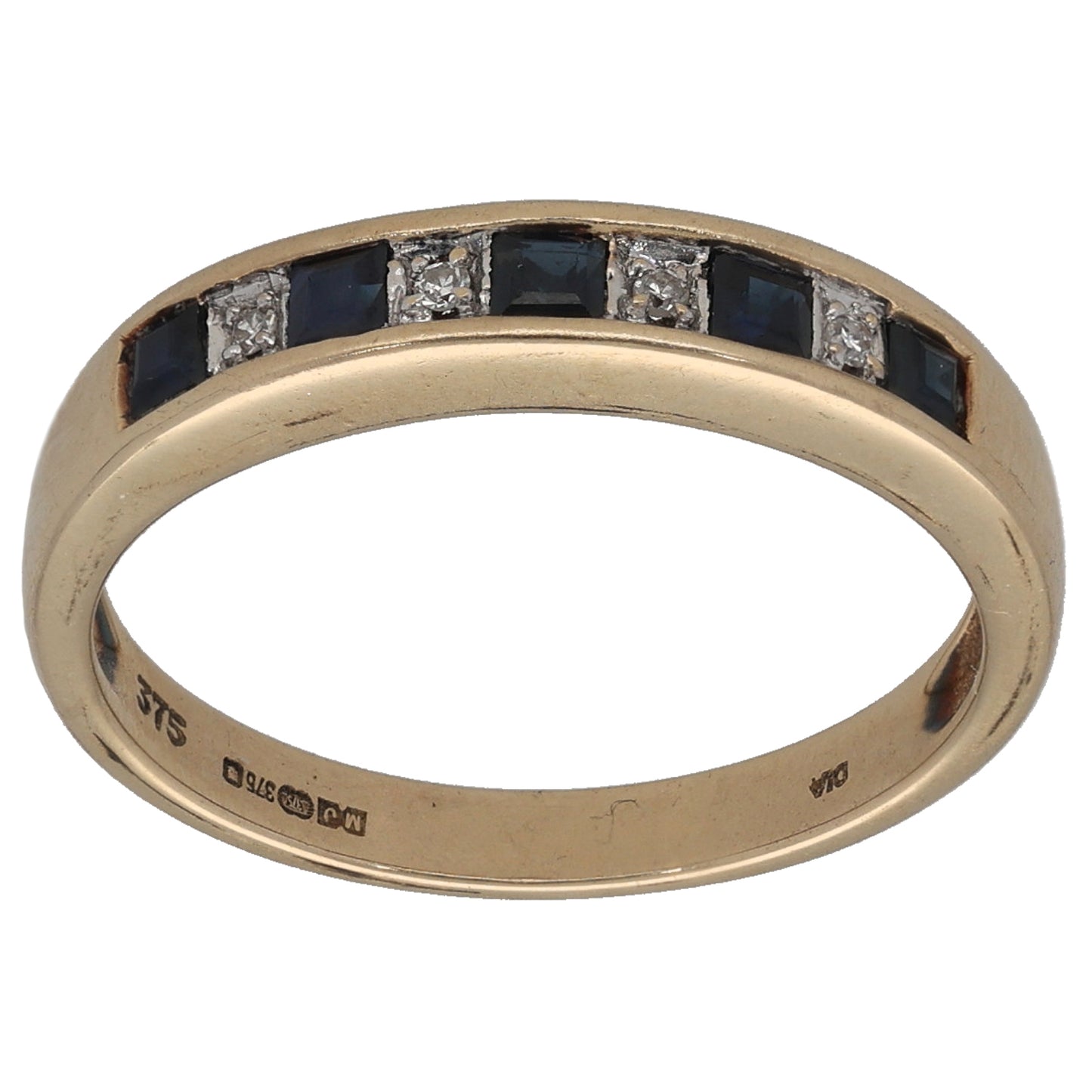 9ct Gold Sapphire & 0.04ct Diamond Half Eternity Ring Size N