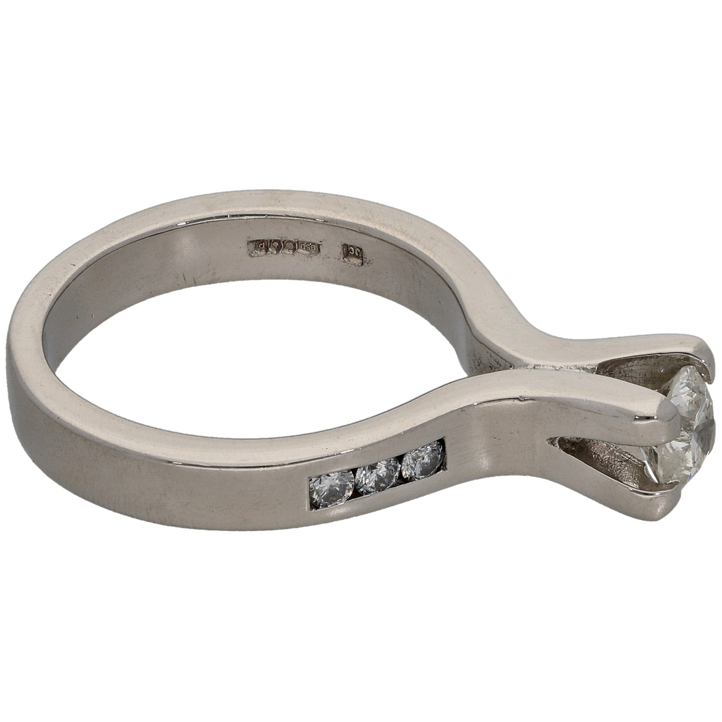 Platinum 0.68ct Diamond Solitaire Ring With Accent Stones Size L