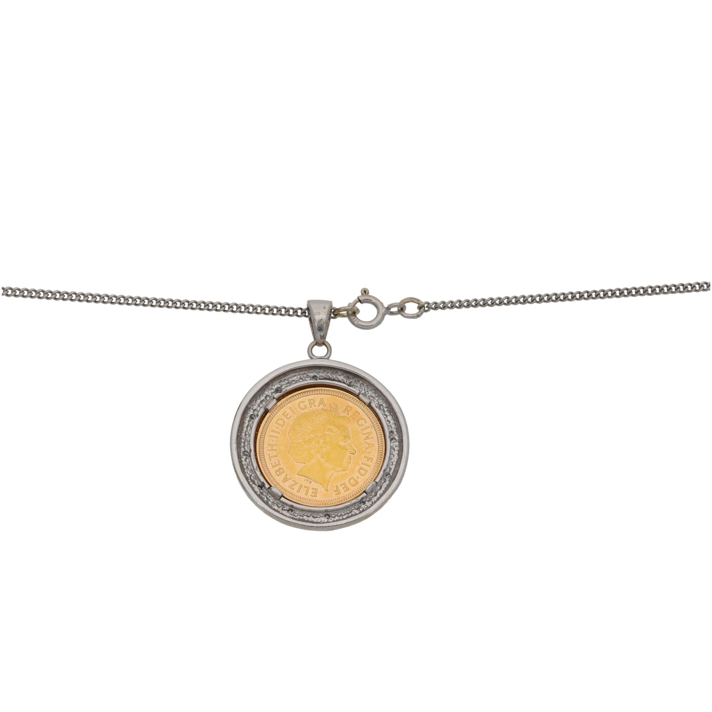 9ct Bicolour Gold 0.06ct Diamond Coin Pendant With Chain