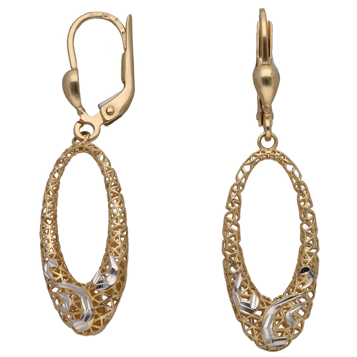 14ct Bi-Colour Gold Drop Earrings