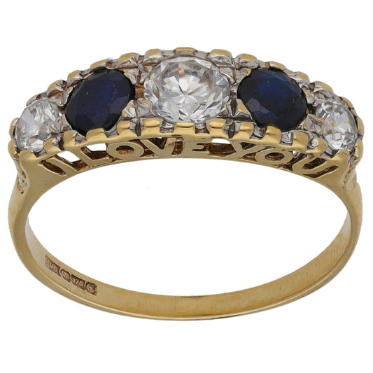 9ct Gold Sapphire & Cubic Zirconia Dress/Cocktail Ring Size P