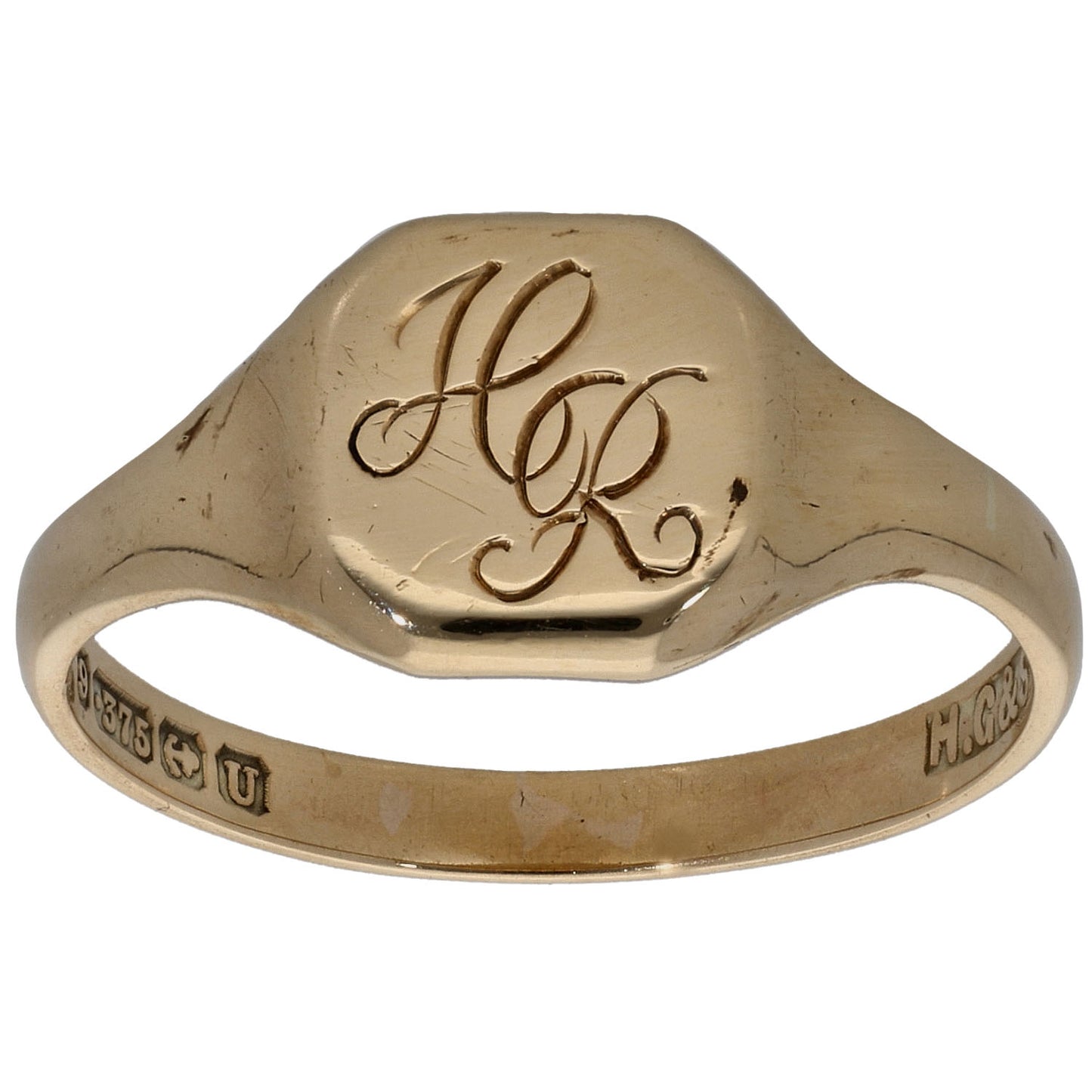9ct Gold Initials H R Signet Ring Size N