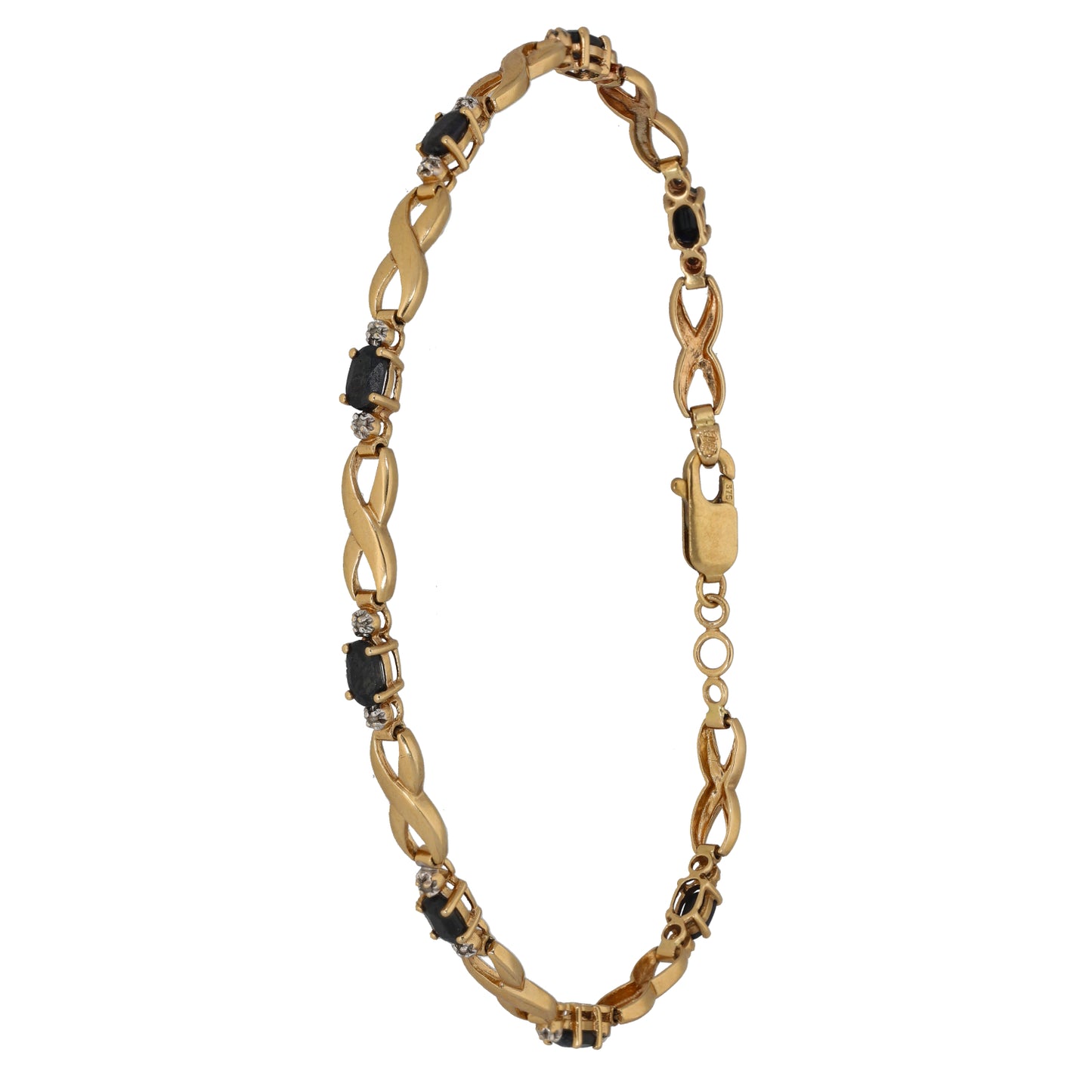 9ct Gold Sapphire & 0.08ct Diamond Fancy Stone Set Bracelet