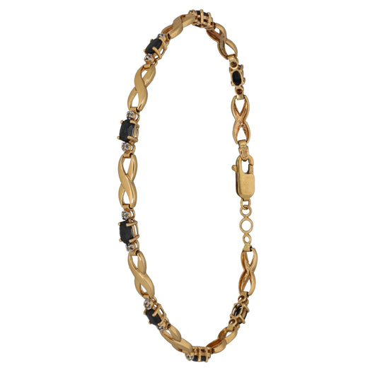 9ct Gold Sapphire & 0.08ct Diamond Fancy Stone Set Bracelet