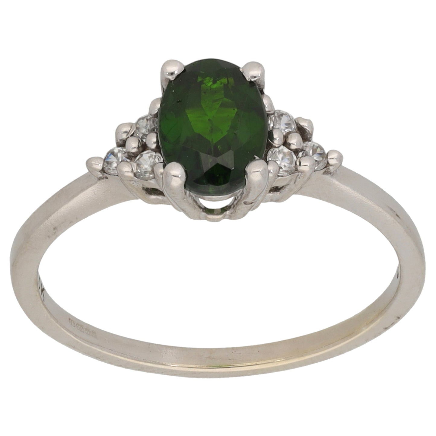 9ct White Gold Diopside & Cubic Zirconia Dress/Cocktail Ring Size N