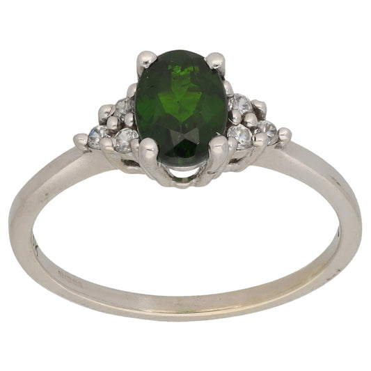 9ct White Gold Diopside & Cubic Zirconia Dress/Cocktail Ring Size N
