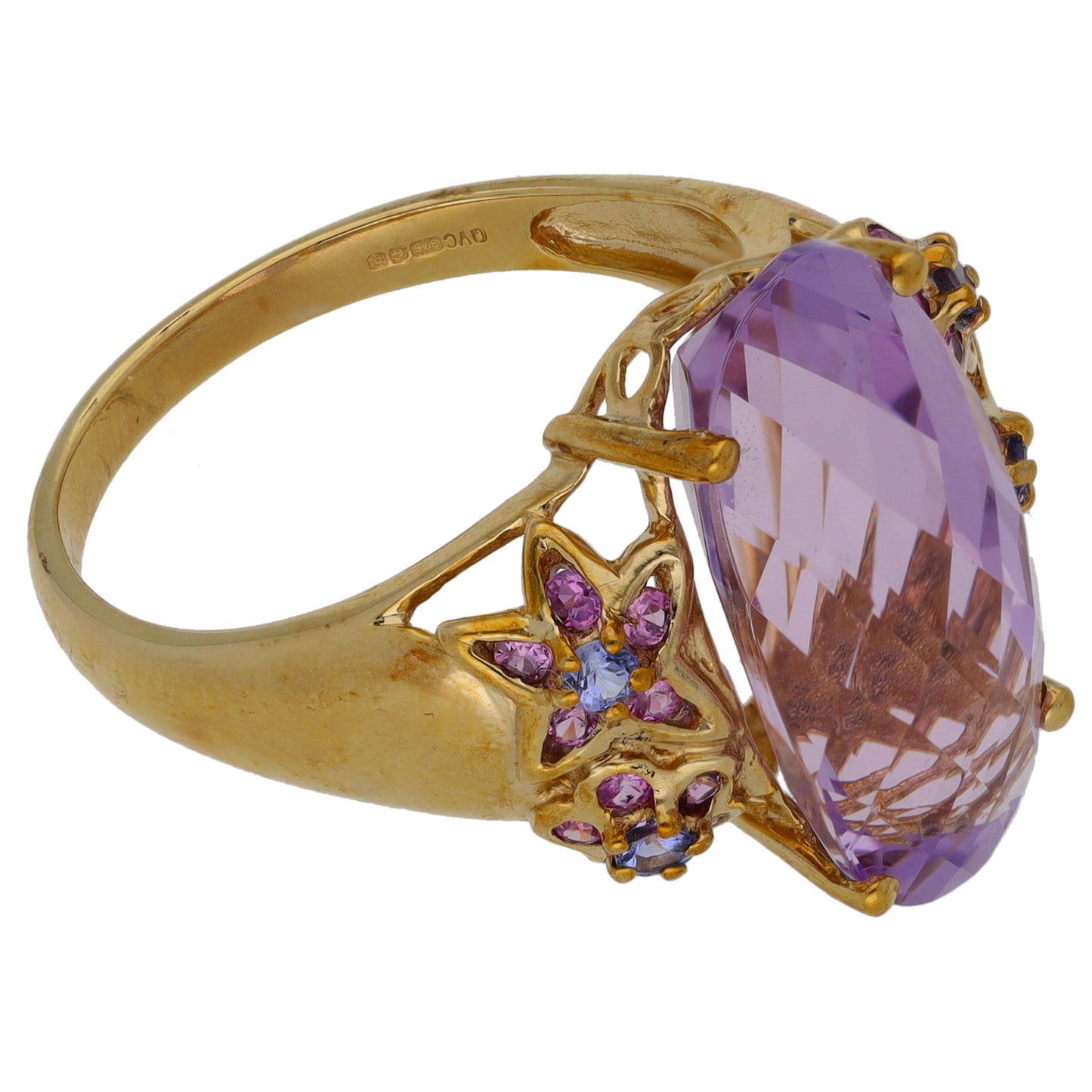 9ct Gold Amethyst, Sapphire & Tanzanite Dress/Cocktail Ring Size S