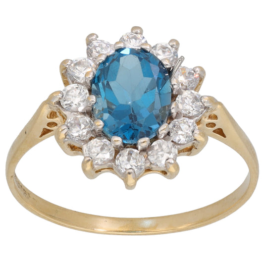 9ct Gold Topaz & Cubic Zirconia Dress/Cocktail Ring Size Q