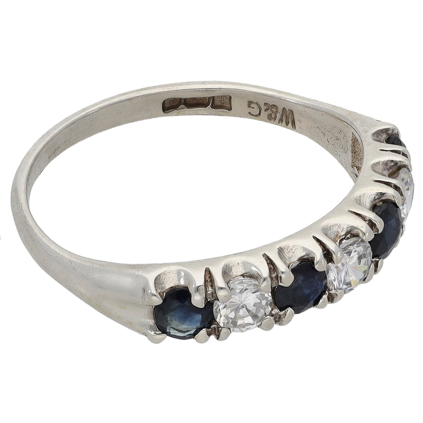 9ct White Gold Sapphire & Cubic Zirconia Half Eternity Ring Size P