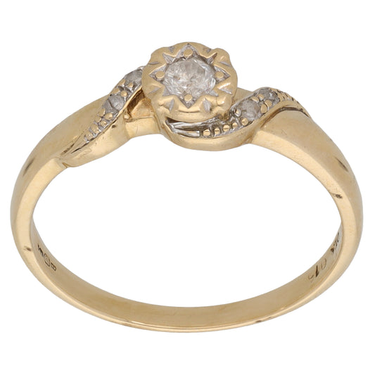 9ct Gold 0.15ct Diamond Solitaire Ring With Accent Stones Size P