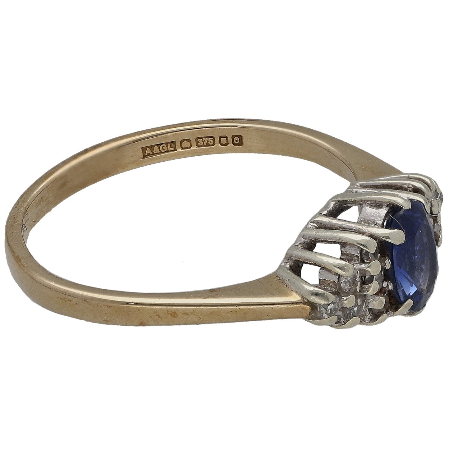 9ct Gold Sapphire & 0.10ct Diamond Dress/Cocktail Ring Size M