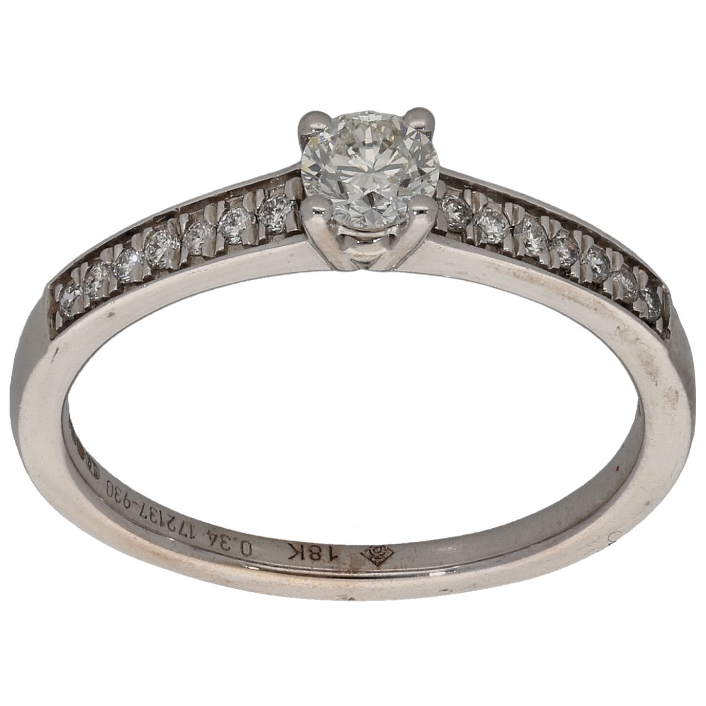 18ct White Gold 0.34ct Diamond Solitaire Ring With Accent Stones Size M