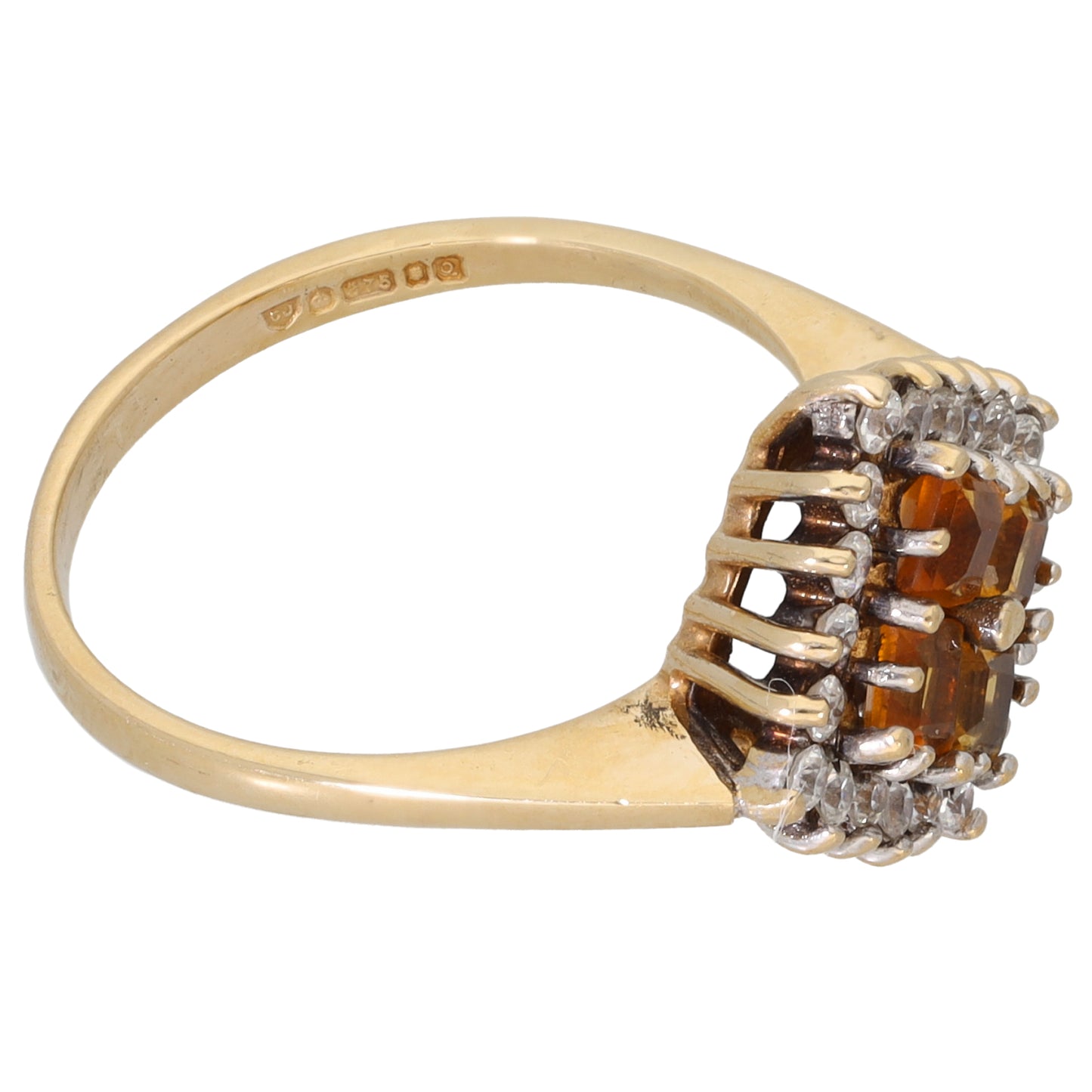 9ct Gold Citrine & Cubic Zirconia Dress/Cocktail Ring Size N