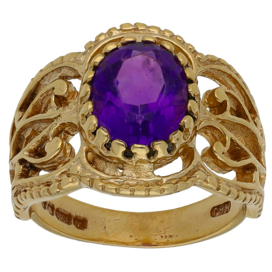 9ct Gold Amethyst Single Stone Ring Size K
