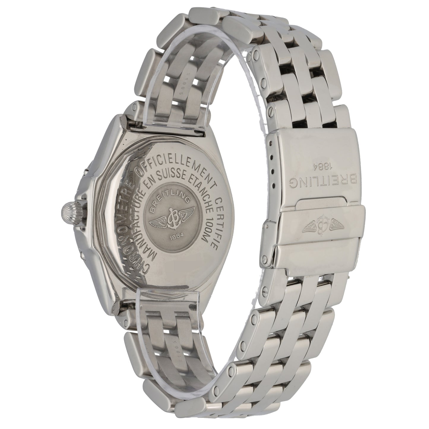 Breitling Wings automatic 38mm stainless steel watch caseback with engraved markings