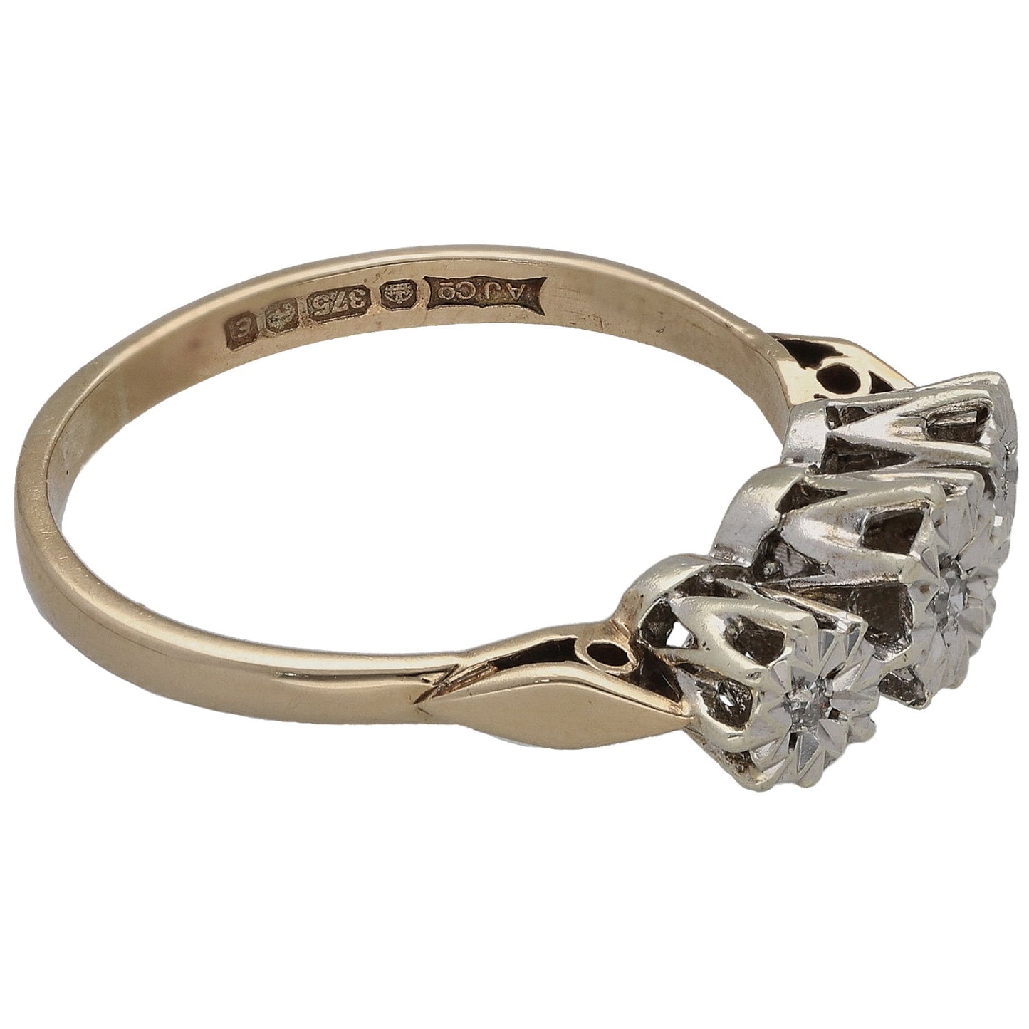 9ct Gold 0.04ct Diamond Trilogy Ring Size R