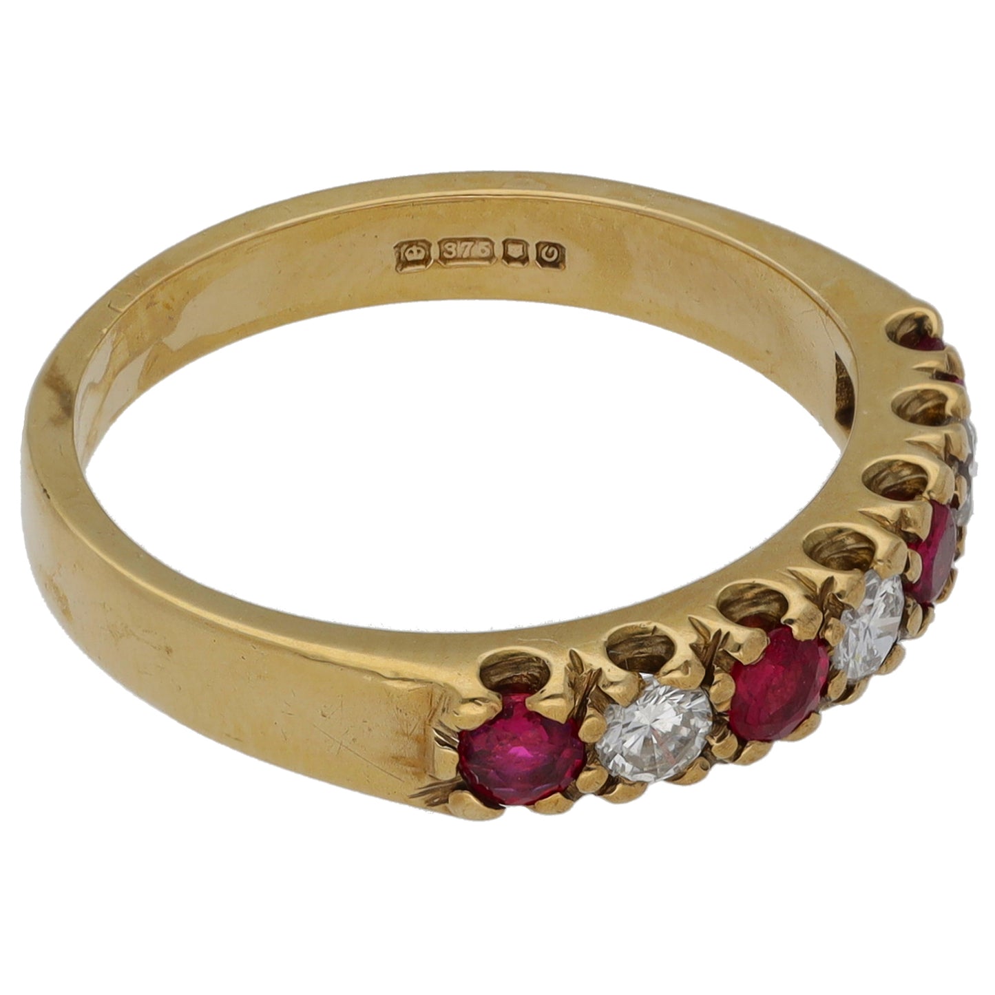 9ct Gold Ruby 0.15ct Diamond Half Eternity Ring Size L