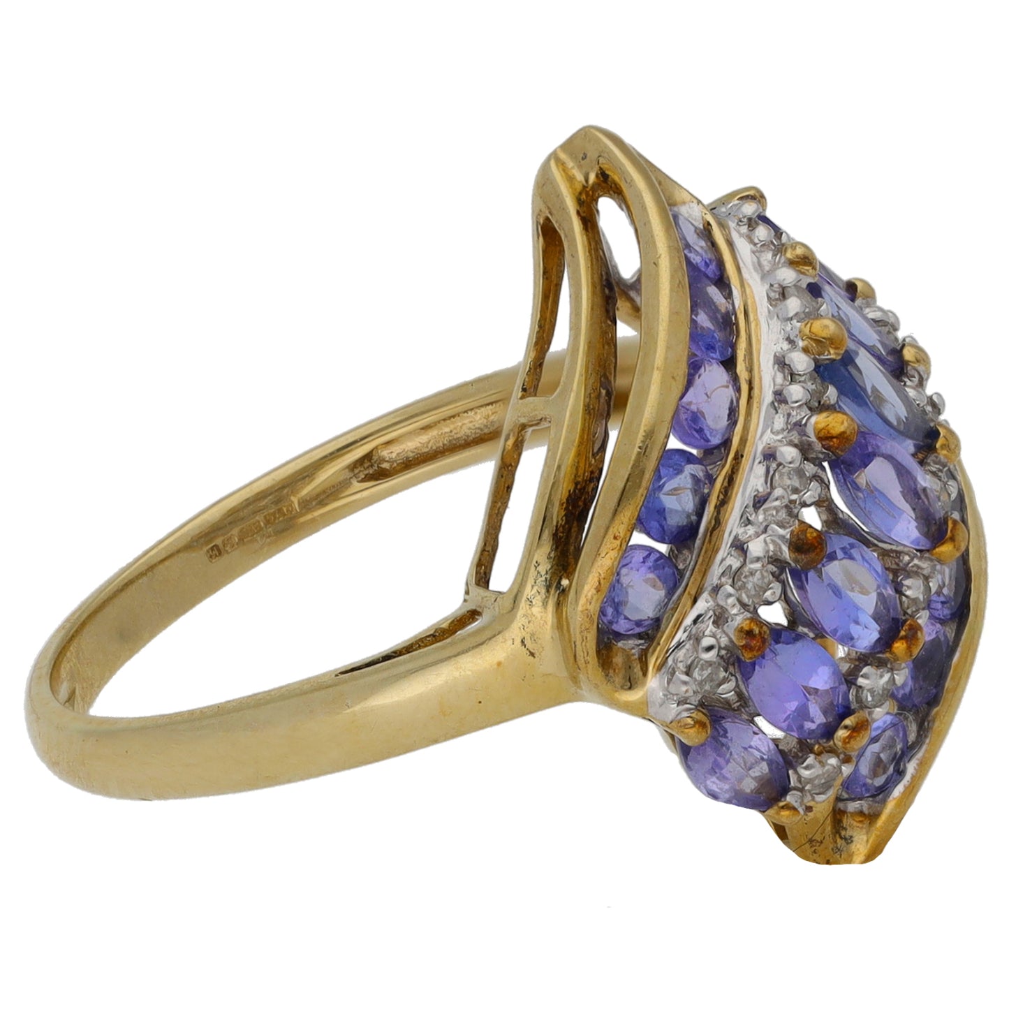 9ct Gold Tanzanite & 0.12ct Diamond Dress/Cocktail Ring Size L