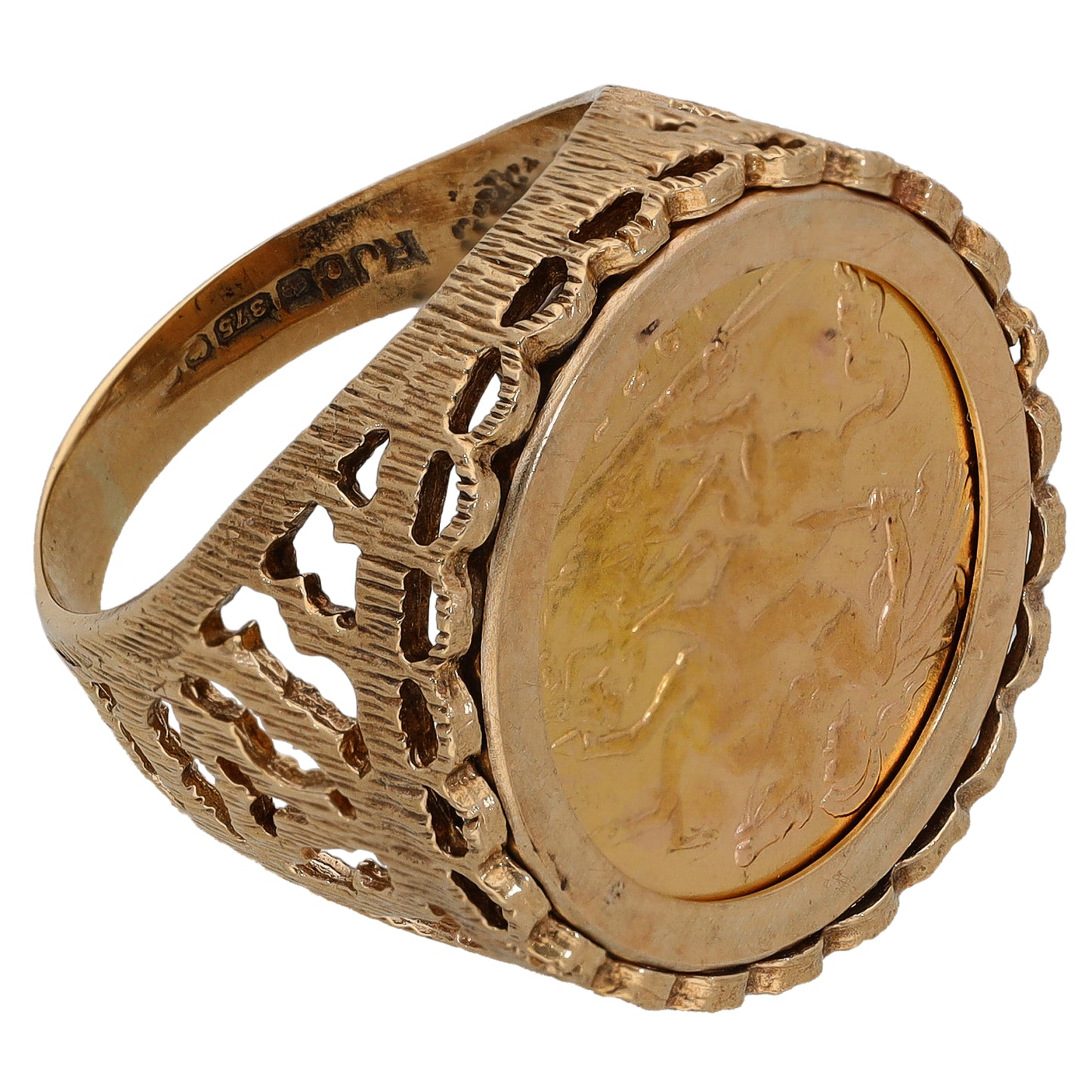 9ct Gold Half Sovereign Coin Ring Size O