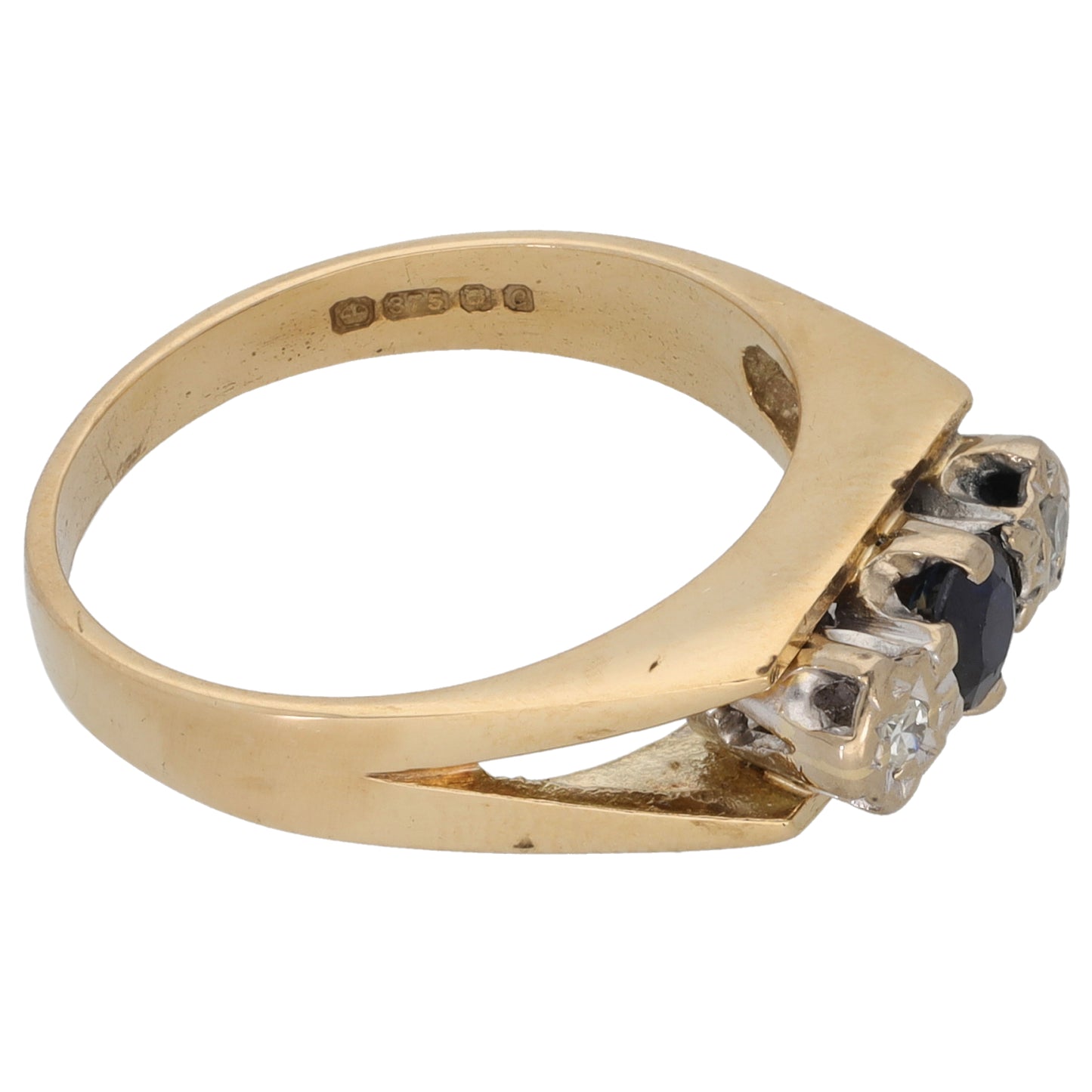 9ct Gold Sapphire & 0.06ct Diamond Trilogy Ring Size O