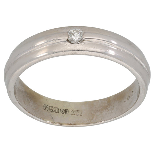 9ct White Gold 0.05ct Diamond Patterned Wedding Ring Size P