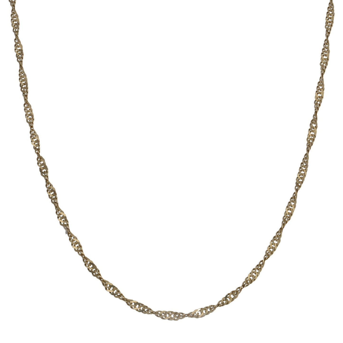 14k gold Singapore chain necklace, open-link rope pattern, 22-inch length