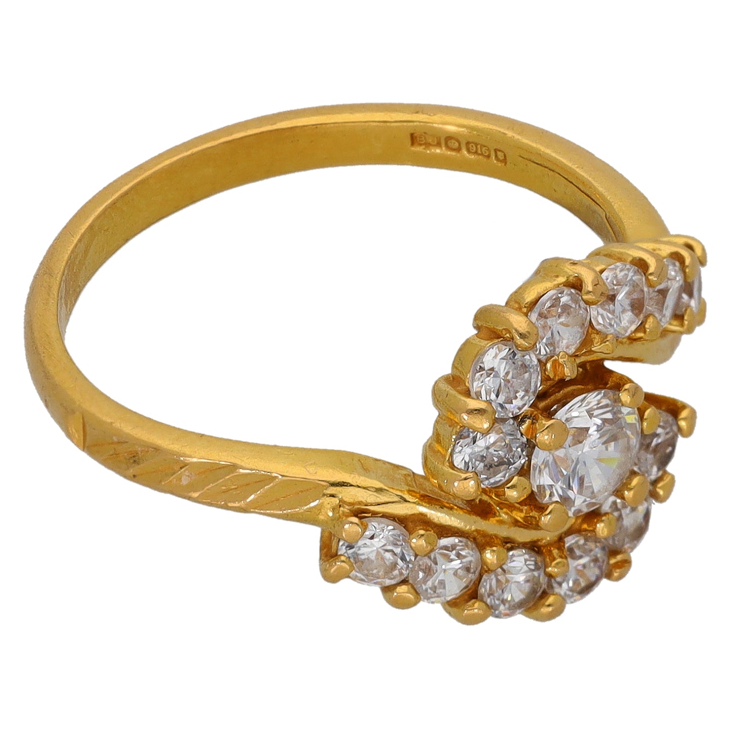 22ct Gold Cubic Zirconia Single Stone Ring With Accents Size M