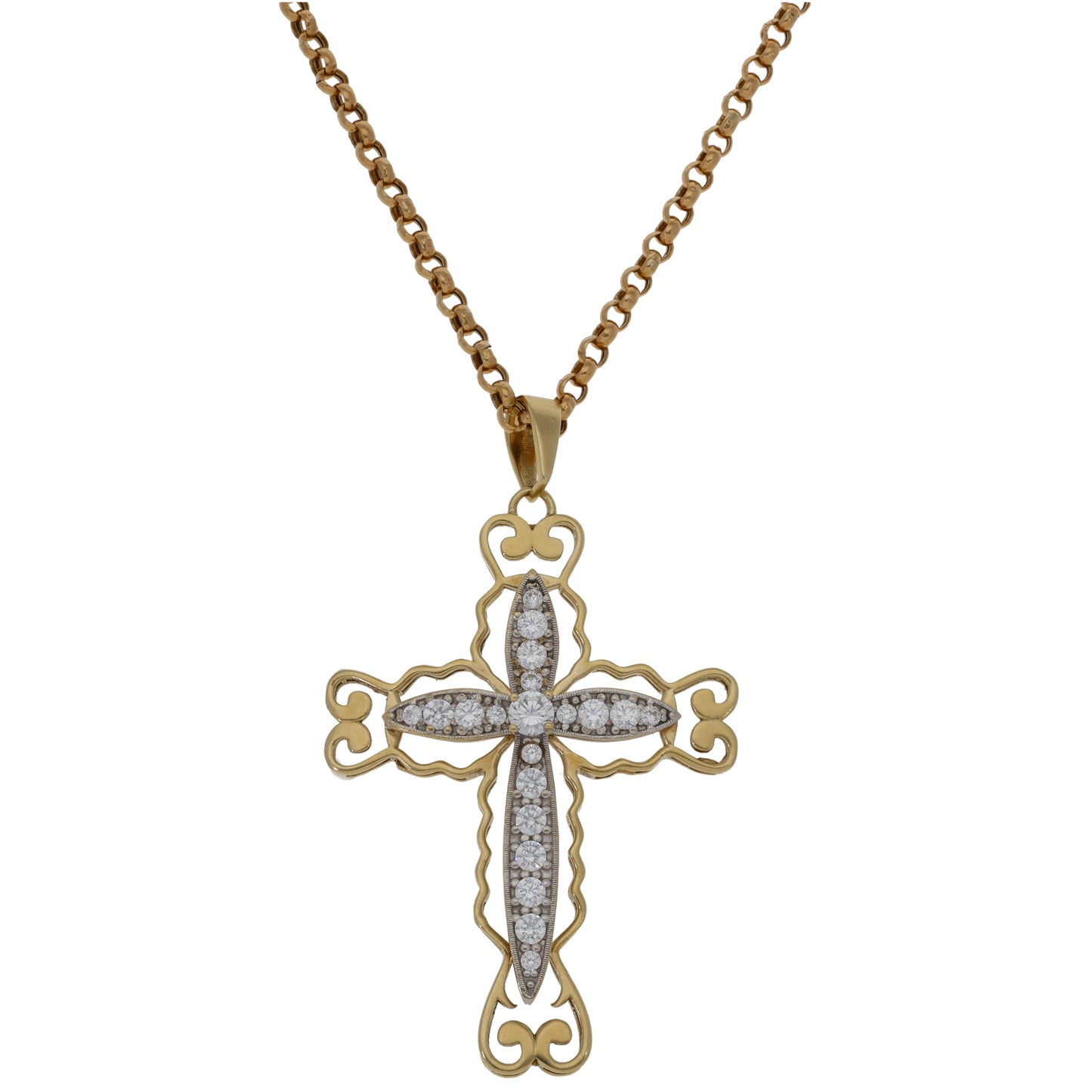 9ct Gold Cubic Zirconia Cross Pendant With Chain