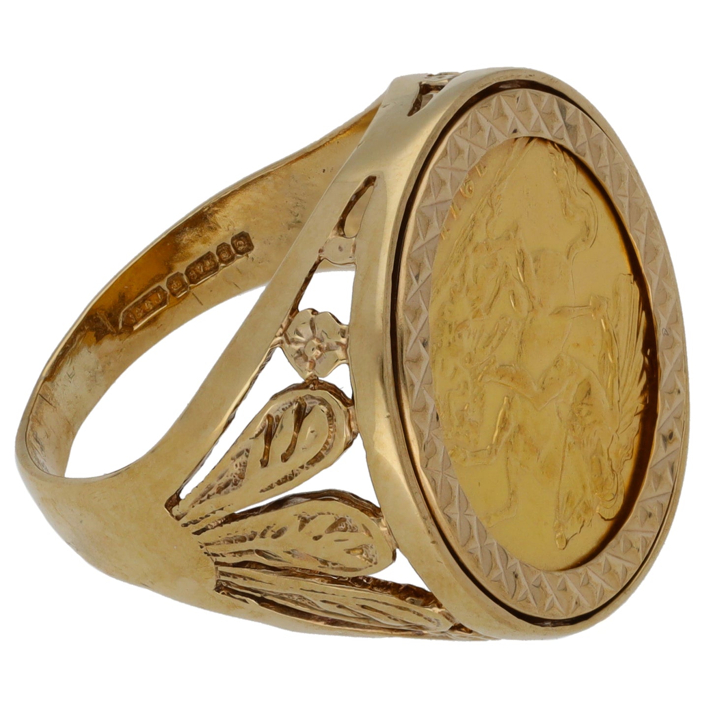 9ct Gold Half Sovereign Coin Ring Size Q