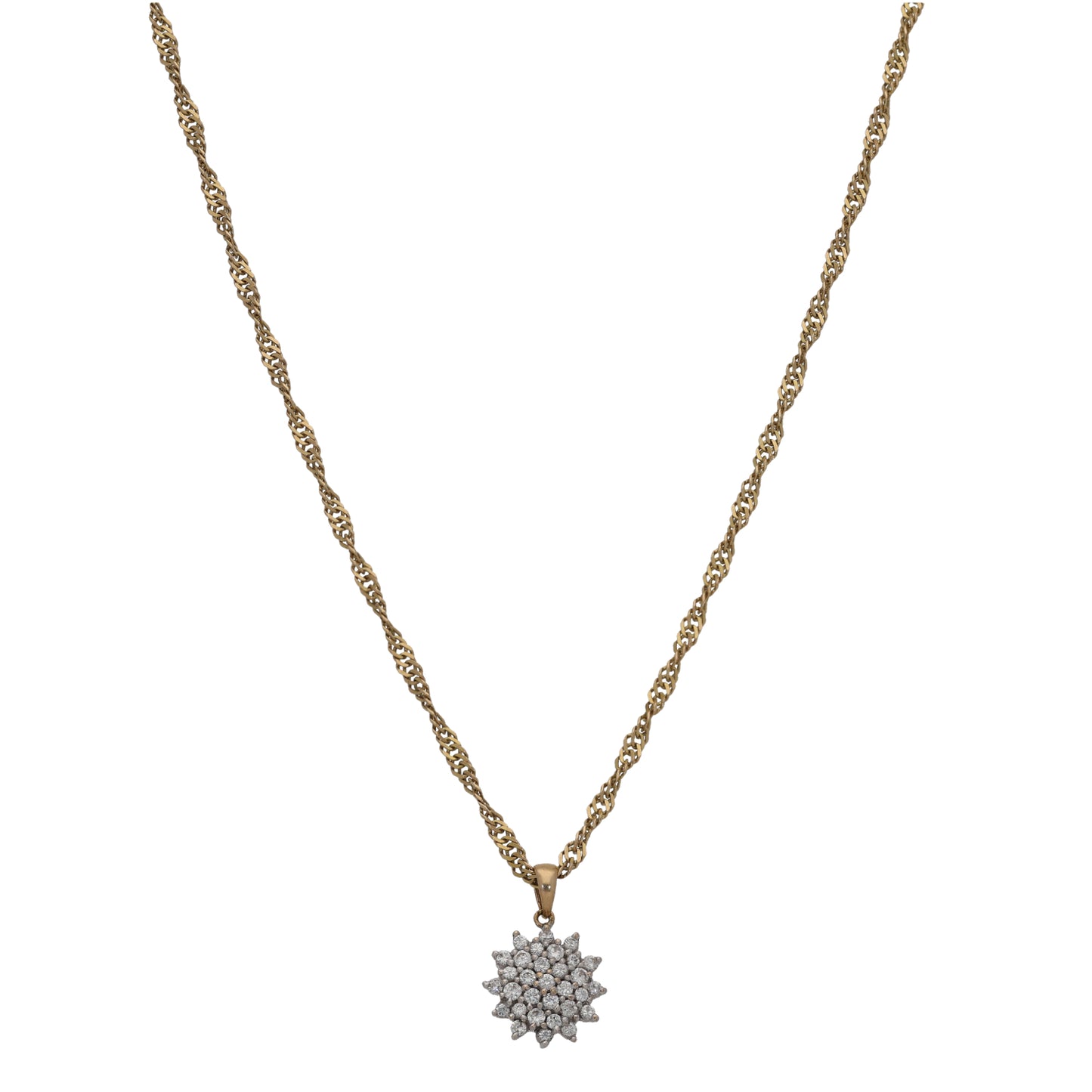 9ct Gold Cubic Zirconia Cluster Pendant With Chain