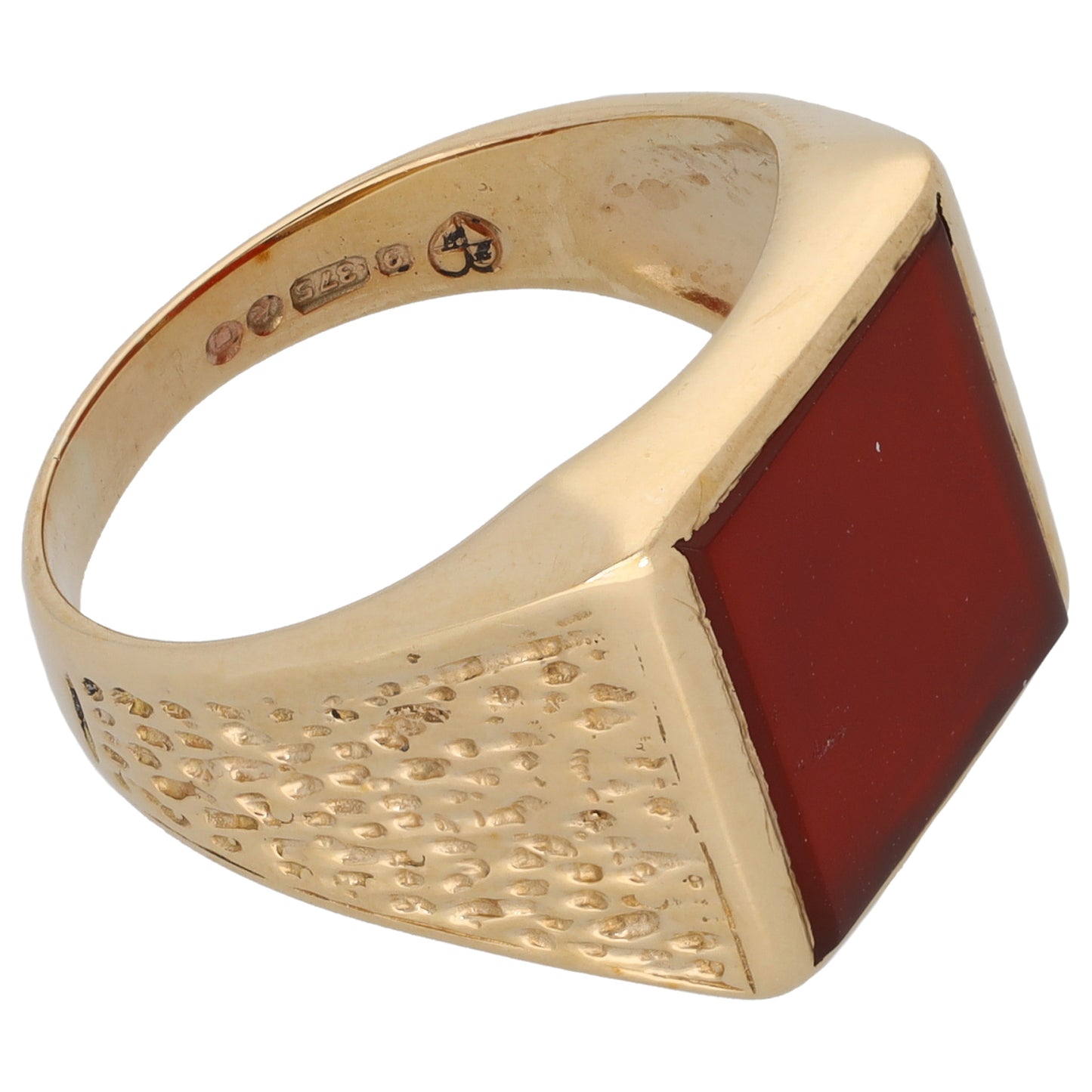 9ct Gold Carnelian Patterned Signet Ring Size R