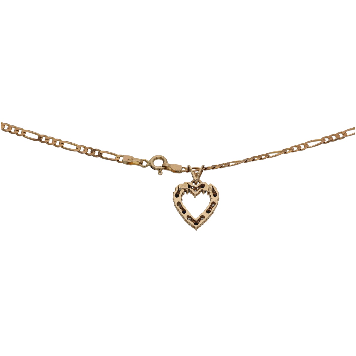 9ct Gold Sapphire & Cubic Zirconia Heart Pendant With Chain