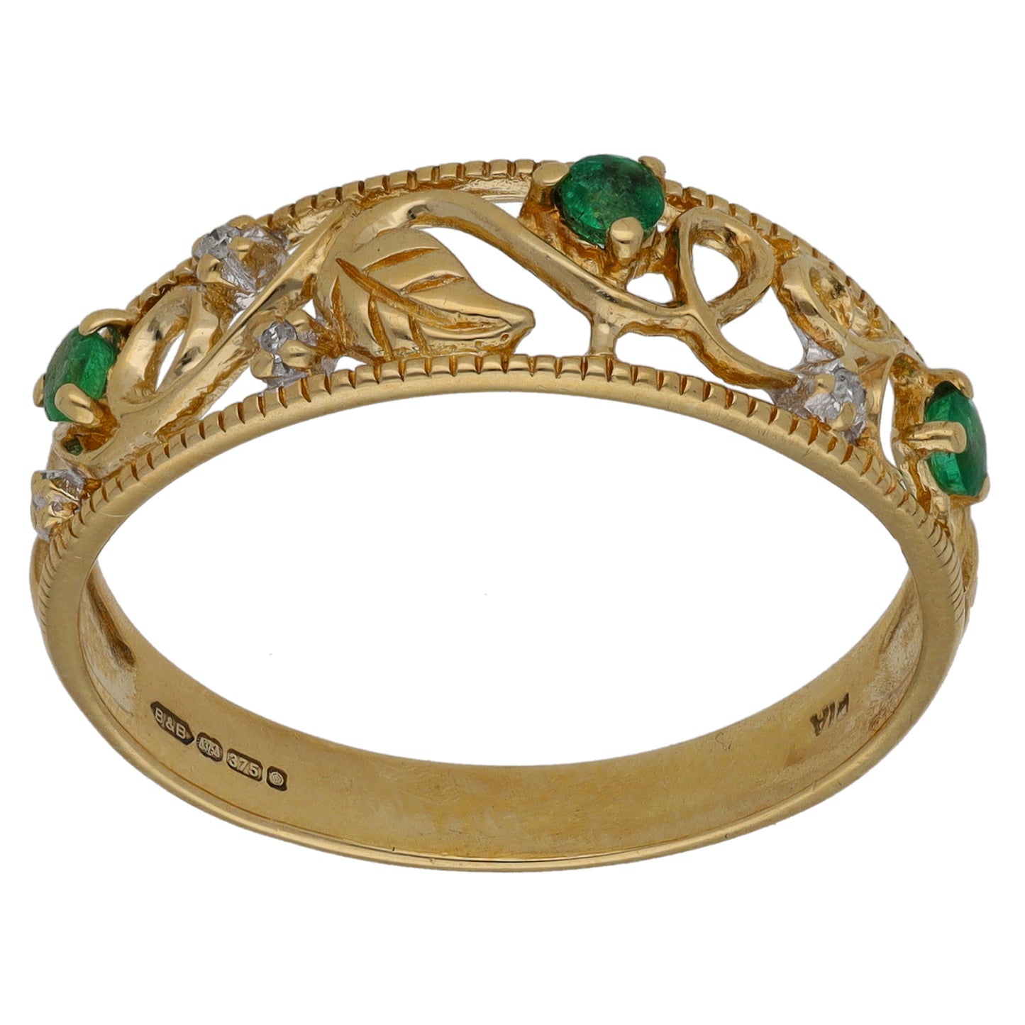 9ct Gold 0.03ct Diamond & Emerald Half Eternity Ring Size V