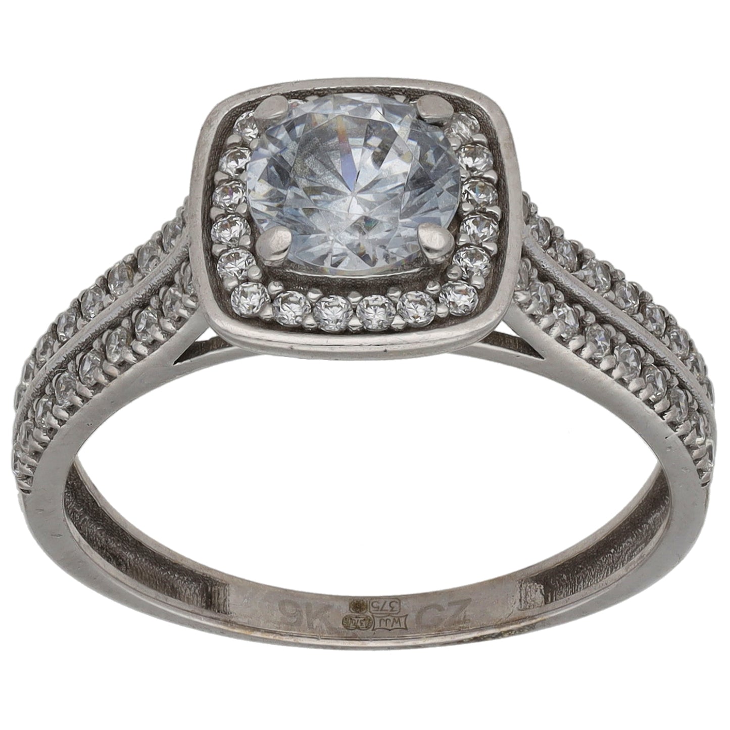 9ct White Gold Cubic Zirconia Halo Ring Size O