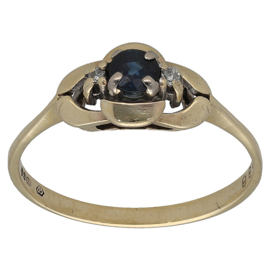 9ct Gold 0.04ct Diamond & Sapphire Trilogy Ring Size Q